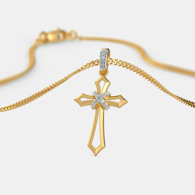 Gold Cross Necklace for Men/Ladies 14K Yellow Gold Beveled Cross - CBP496