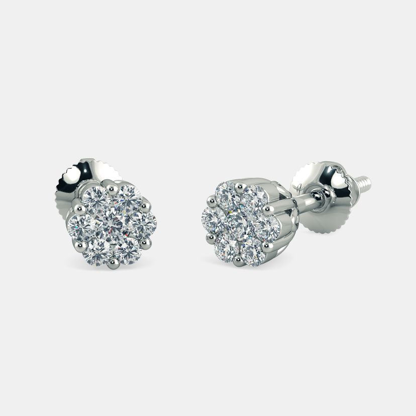 200 Carat Natural Round Diamond Cluster Earrings In 18k Yellow Gold